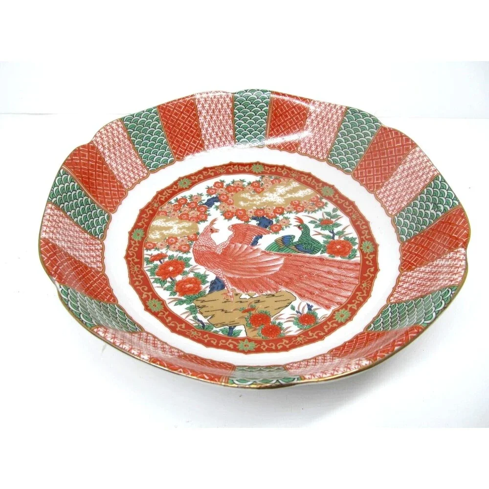 Arita Imari Peacock Red Vintage Vegetable Serving Bowl